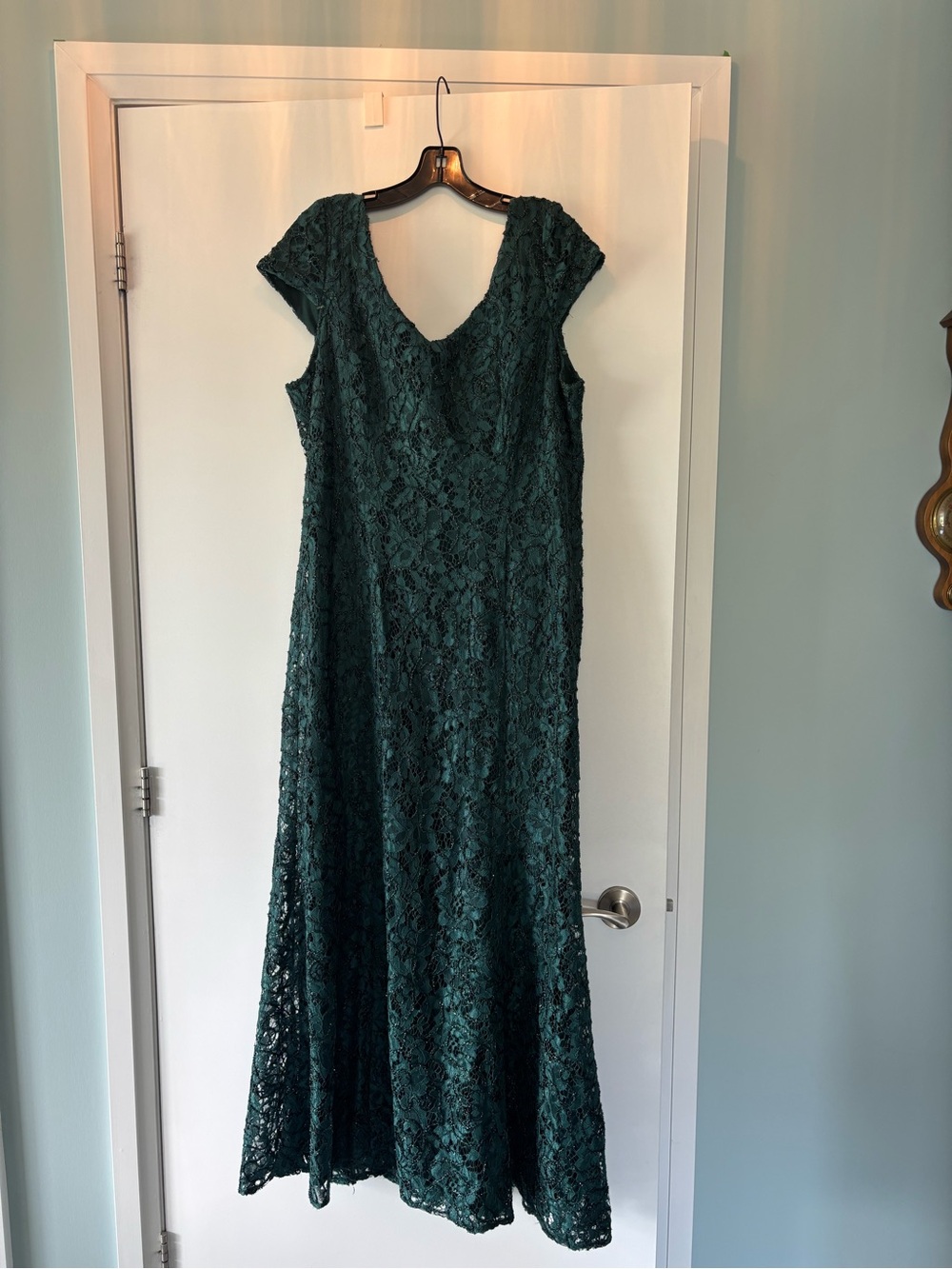 Alex Evenings Forest Green Lace Cap-Sleeve Maxi Dress